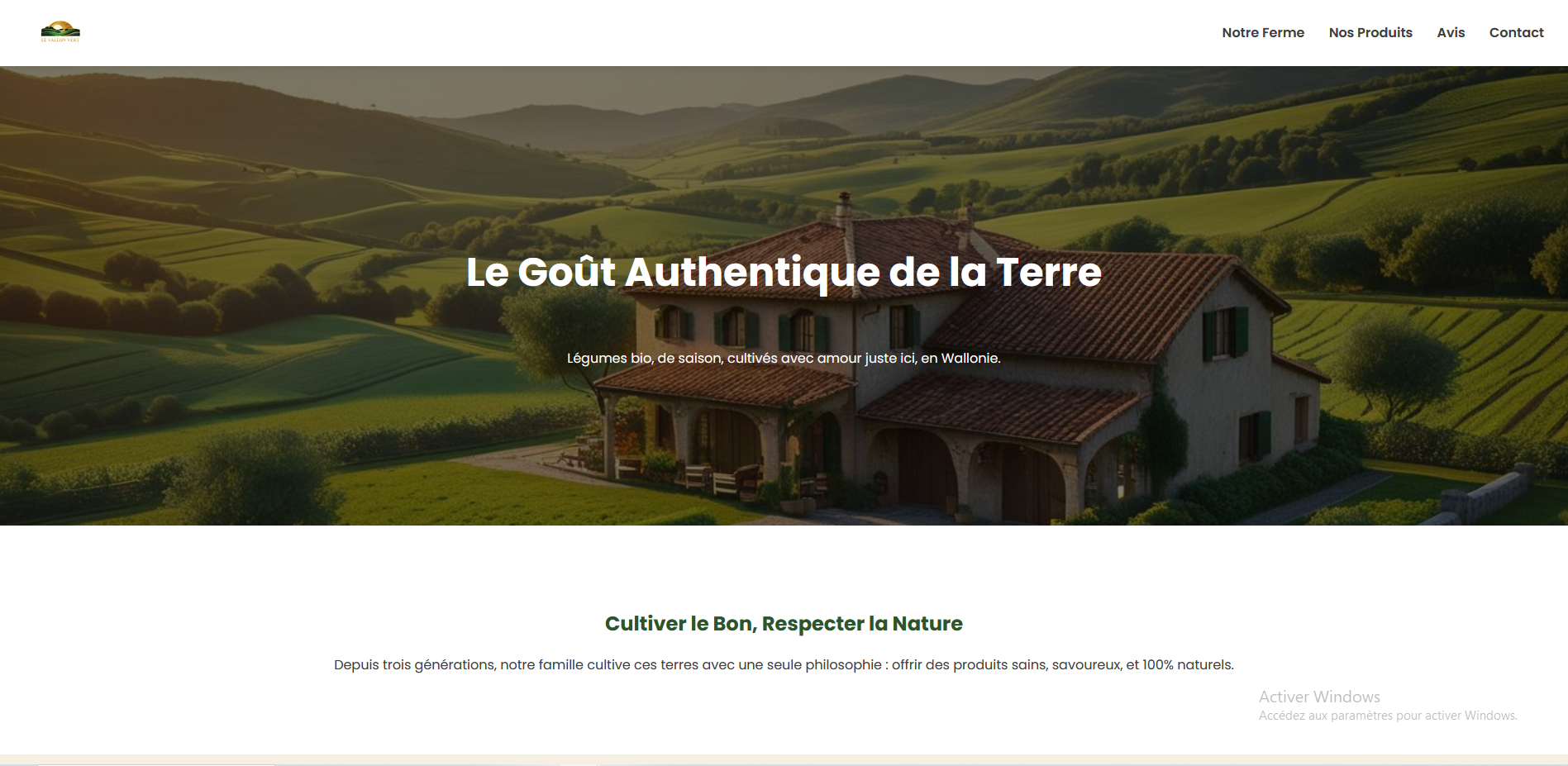 Aperçu du site pour ferme locale