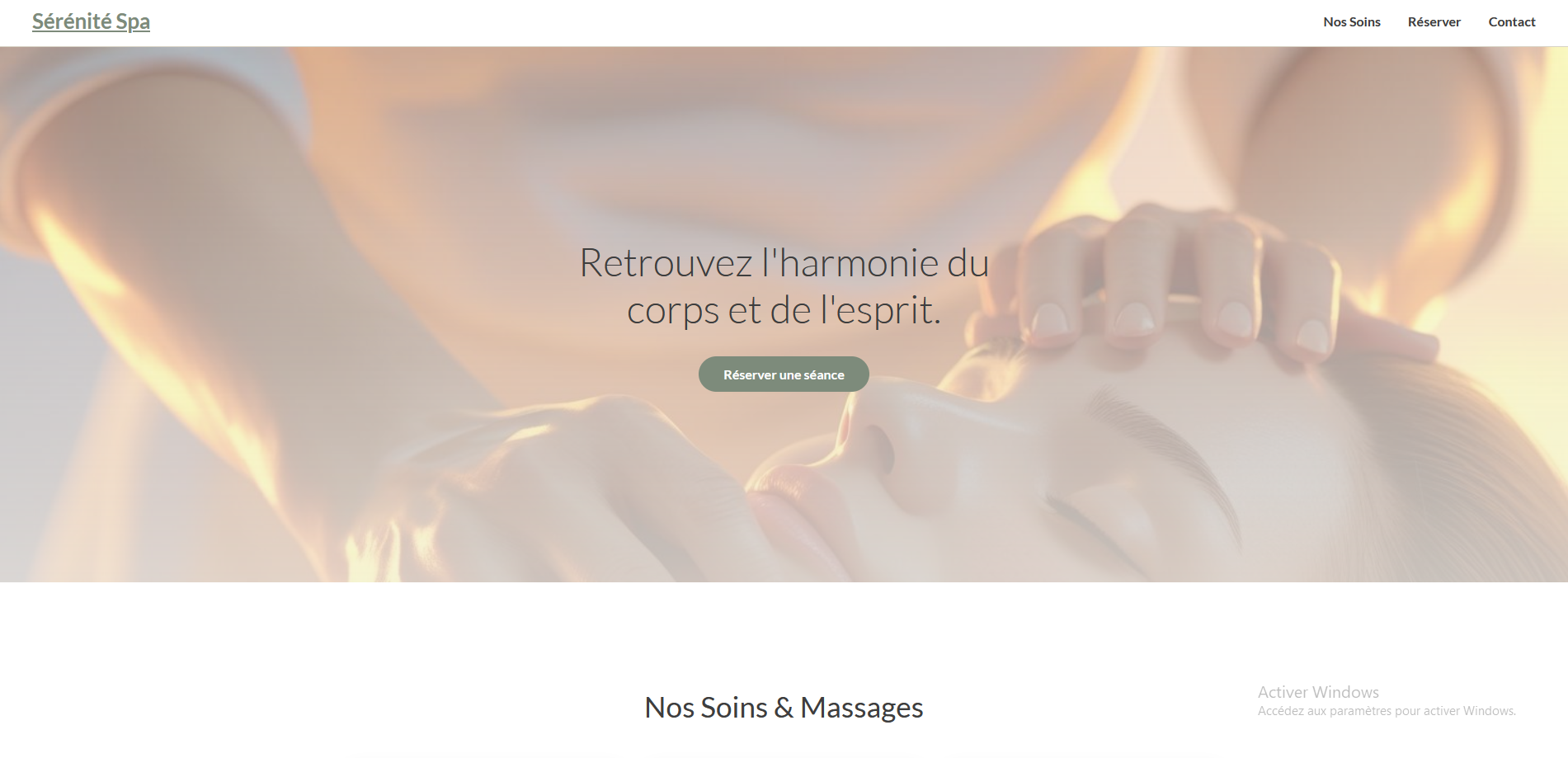 Aperçu du site avec réservation