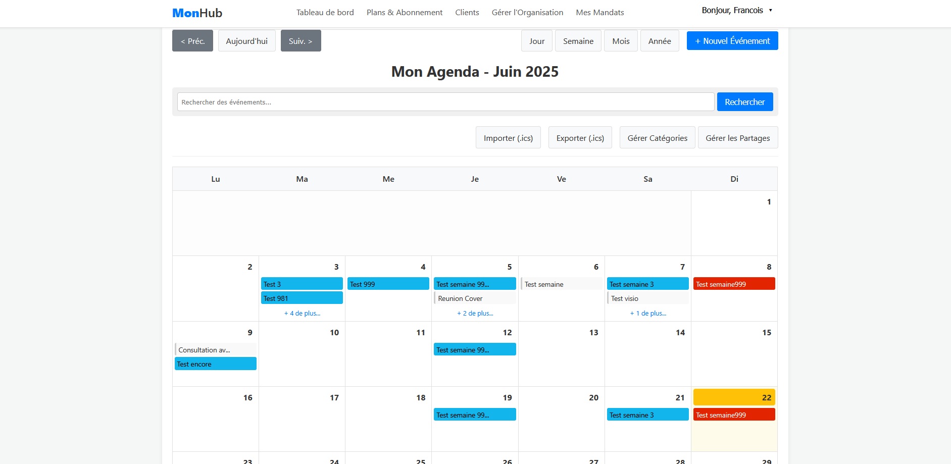 Aperçu d'un agenda connecté